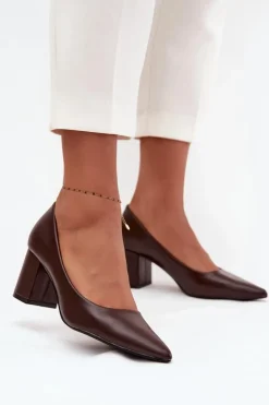 Damskie Boto Czółenka Na Słupkowym Obcasie Ze Szpiczastymi Noskami Czekoladowe Ryvessa