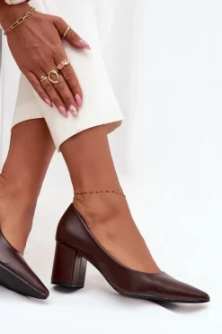 Damskie Boto Czółenka Na Słupkowym Obcasie Ze Szpiczastymi Noskami Czekoladowe Ryvessa