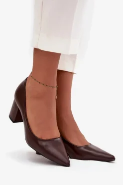 Damskie Boto Czółenka Na Słupkowym Obcasie Ze Szpiczastymi Noskami Czekoladowe Ryvessa