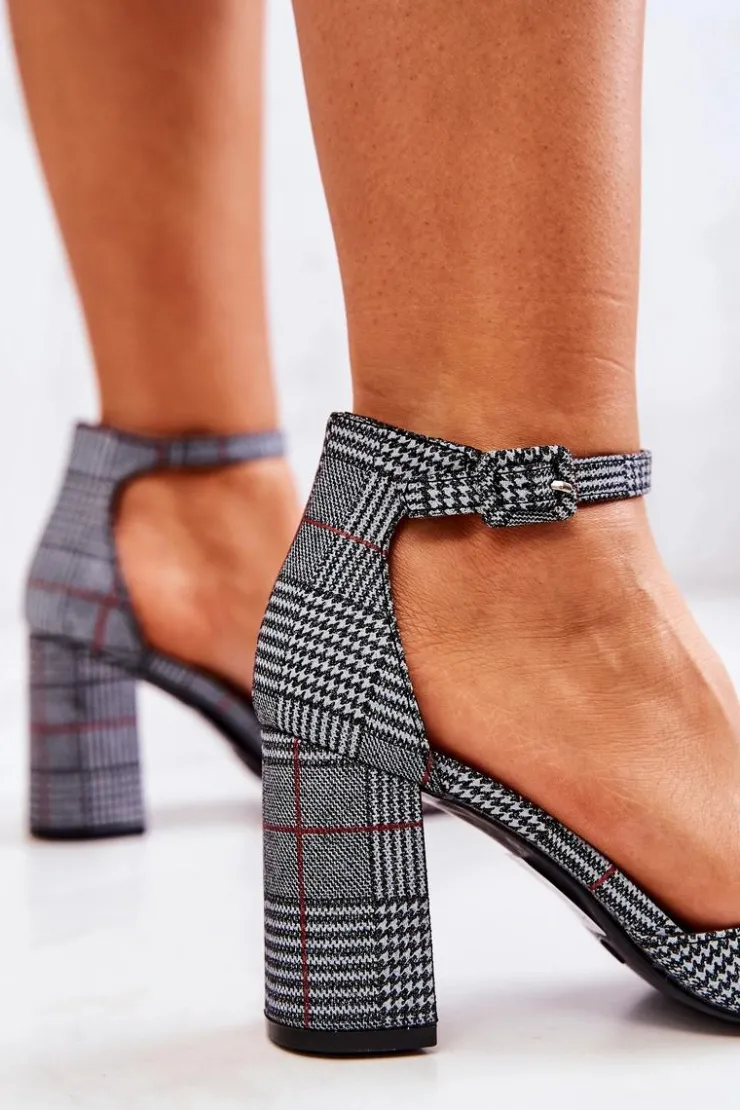 Outlet Boto Czółenka Na Słupku Kratka Czarno-Białe Harye