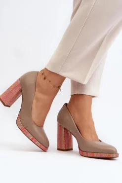 Damskie Laura Messi Czółenka Na Słupku 2746 Beżowe