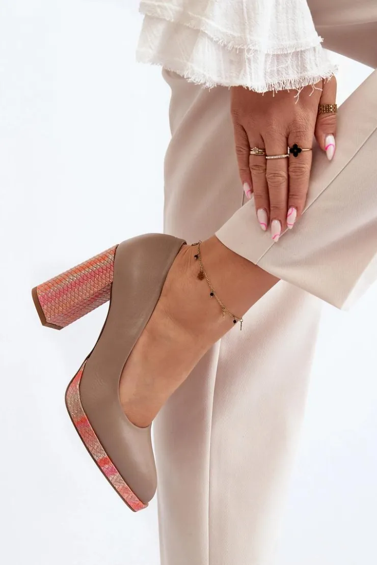 Damskie Laura Messi Czółenka Na Słupku 2746 Beżowe