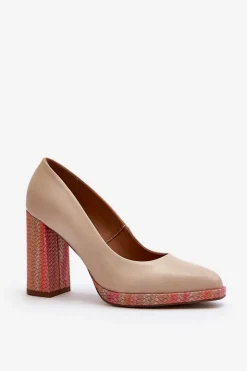 Discount Laura Messi Czółenka Na Słupku 2746 Jasnobeżowe