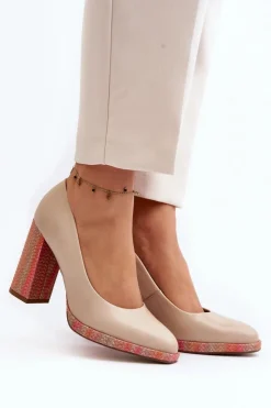 Discount Laura Messi Czółenka Na Słupku 2746 Jasnobeżowe