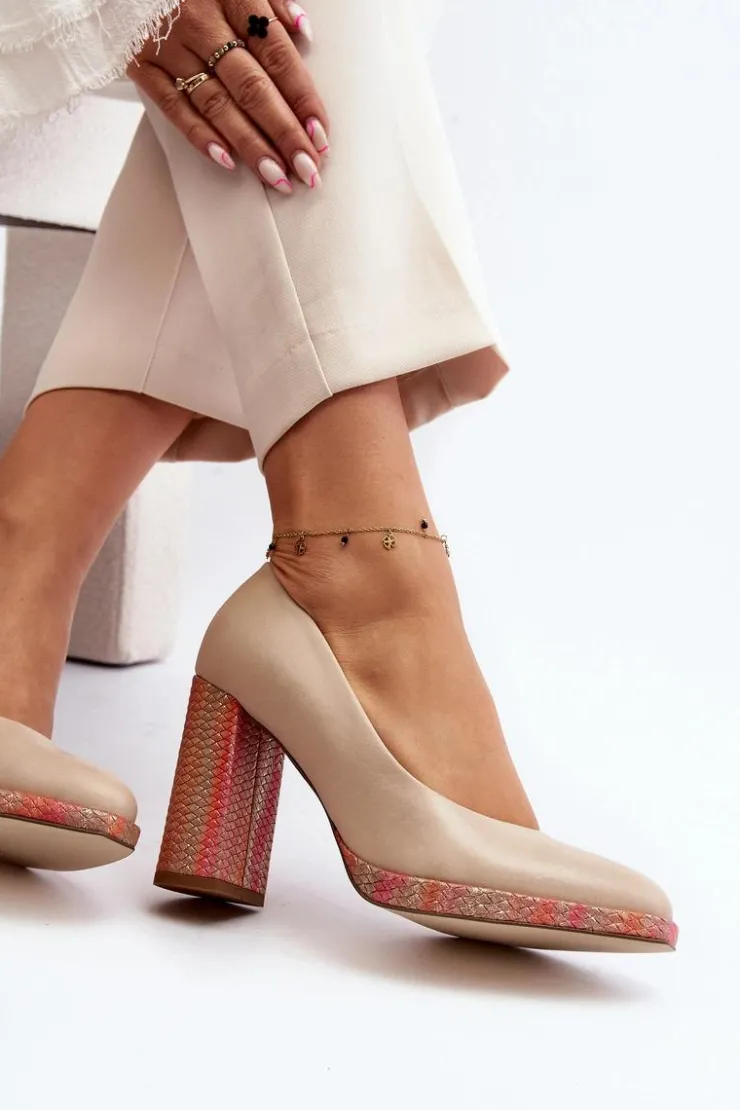 Discount Laura Messi Czółenka Na Słupku 2746 Jasnobeżowe