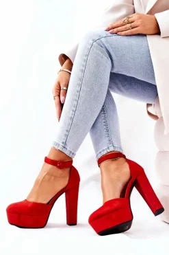 Discount Boto Czółenka Na Słupku Platformie Zamszowe Czerwone Netel