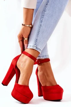 Discount Boto Czółenka Na Słupku Platformie Zamszowe Czerwone Netel