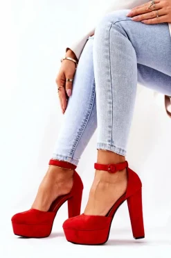 Discount Boto Czółenka Na Słupku Platformie Zamszowe Czerwone Netel