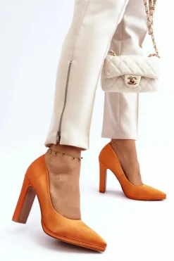 Boto Czółenka Klasyczne*Czółenka Na Słupku Pomarańczowe Piatti