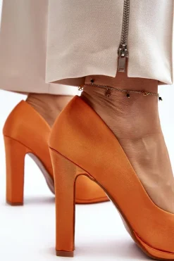 Boto Czółenka Klasyczne*Czółenka Na Słupku Pomarańczowe Piatti