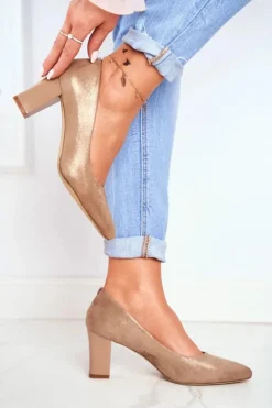 Buty Sergio Leone Czółenka Na Słupku*Czółenka Na Słupku Sergio Leone PB403 Połyskujące Beżowe