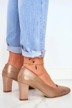 Buty Sergio Leone Czółenka Na Słupku*Czółenka Na Słupku Sergio Leone PB403 Połyskujące Beżowe