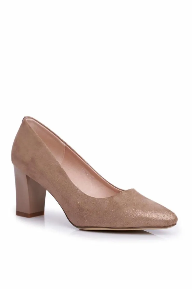 Buty Sergio Leone Czółenka Na Słupku*Czółenka Na Słupku Sergio Leone PB403 Połyskujące Beżowe