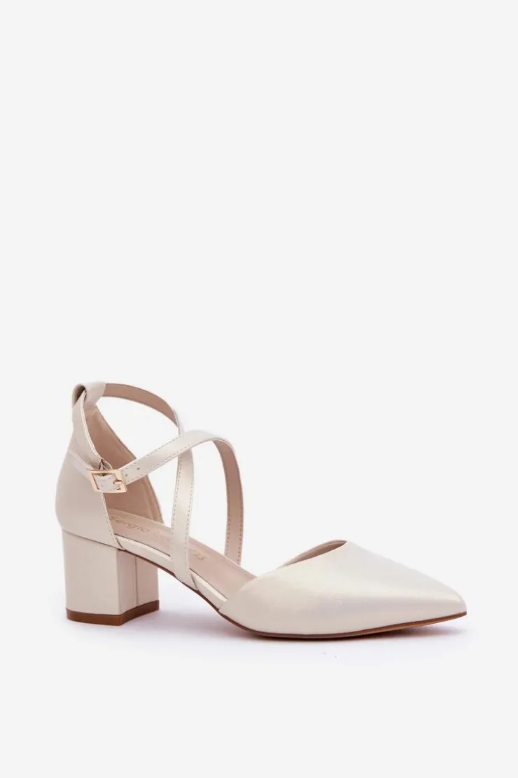 Buty Sergio Leone Czółenka Zamszowe|Czółenka Na Słupku*Czółenka Na Słupku Z Eko Skóry Sergio Leone SK830 Perłowe