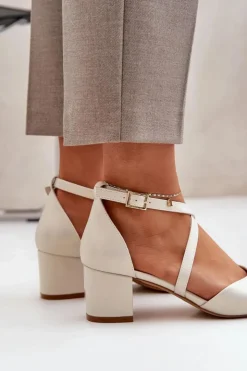 Buty Sergio Leone Czółenka Zamszowe|Czółenka Na Słupku*Czółenka Na Słupku Z Eko Skóry Sergio Leone SK830 Perłowe