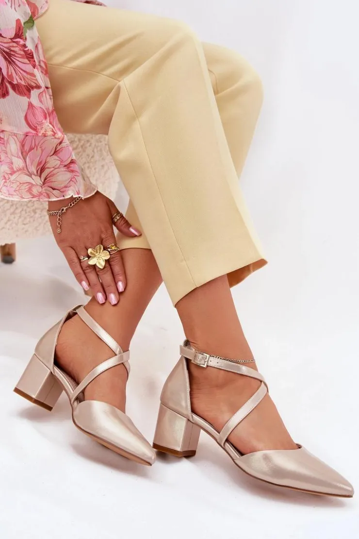 Buty Sergio Leone Czółenka Zamszowe|Czółenka Na Słupku*Czółenka Na Słupku Z Eko Skóry Sergio Leone SK830 Złote Złoty