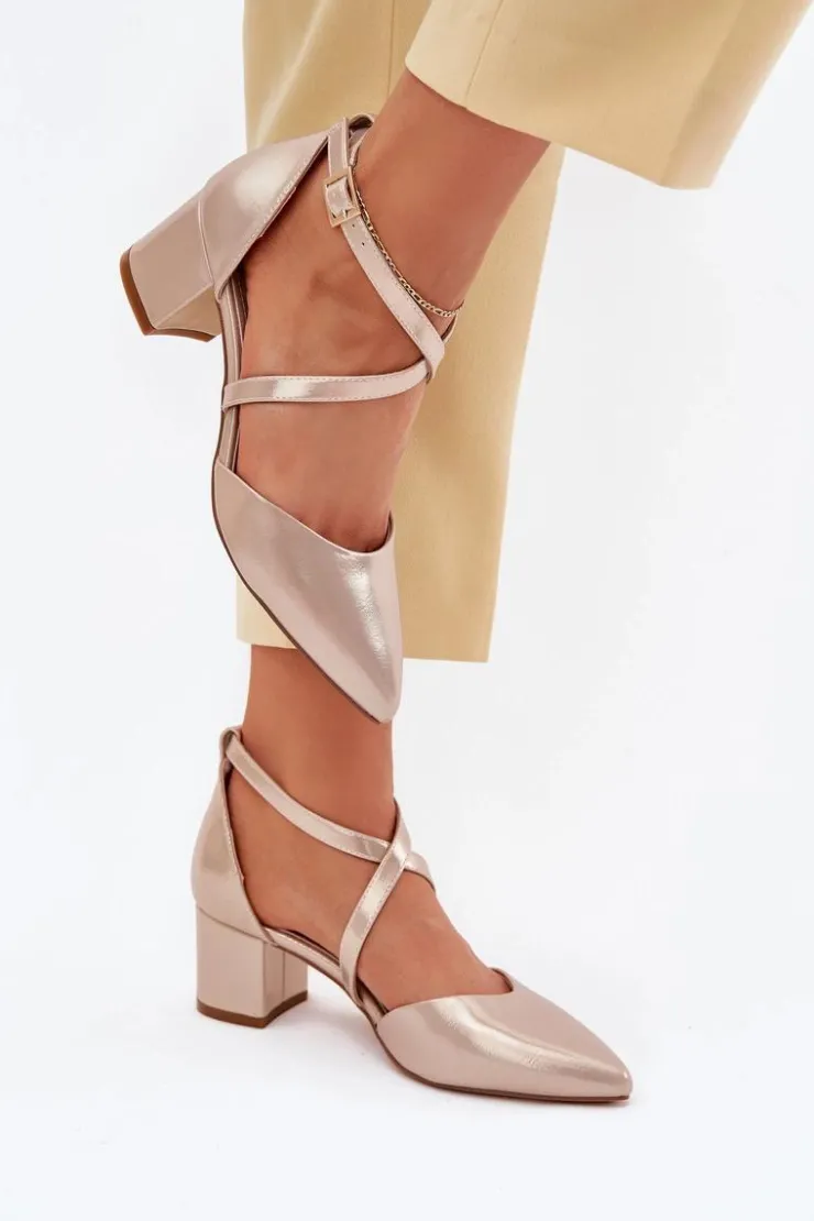 Buty Sergio Leone Czółenka Zamszowe|Czółenka Na Słupku*Czółenka Na Słupku Z Eko Skóry Sergio Leone SK830 Złote Złoty