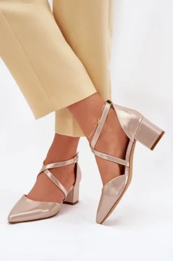 Buty Sergio Leone Czółenka Zamszowe|Czółenka Na Słupku*Czółenka Na Słupku Z Eko Skóry Sergio Leone SK830 Złote Złoty