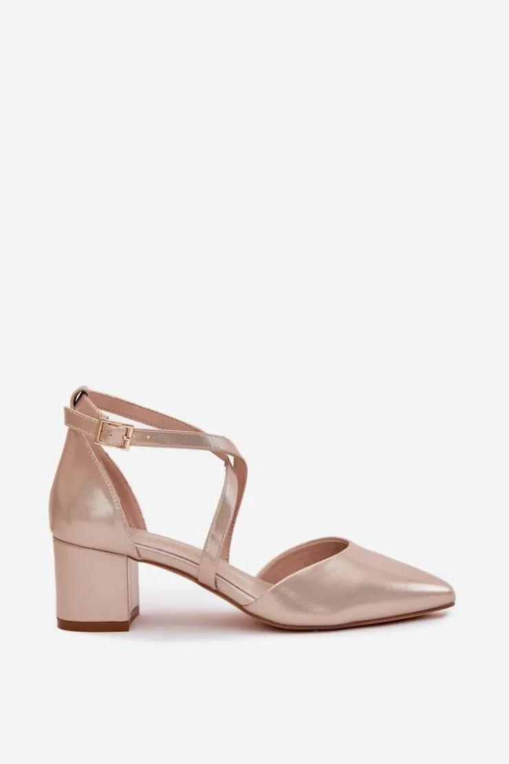 Buty Sergio Leone Czółenka Zamszowe|Czółenka Na Słupku*Czółenka Na Słupku Z Eko Skóry Sergio Leone SK830 Złote Złoty