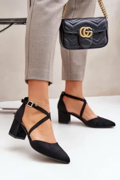 Online Buty Sergio Leone Czółenka Na Słupku Z Eko Zamszu Sergio Leone SK830 Czarne