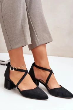 Online Buty Sergio Leone Czółenka Na Słupku Z Eko Zamszu Sergio Leone SK830 Czarne