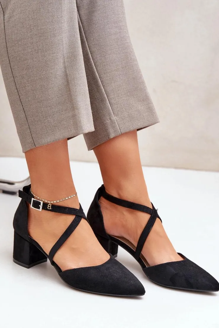 Online Buty Sergio Leone Czółenka Na Słupku Z Eko Zamszu Sergio Leone SK830 Czarne