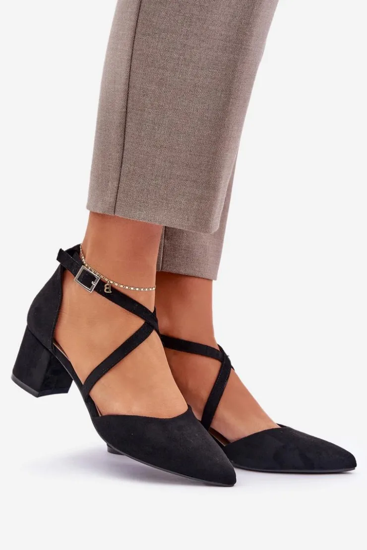 Online Buty Sergio Leone Czółenka Na Słupku Z Eko Zamszu Sergio Leone SK830 Czarne