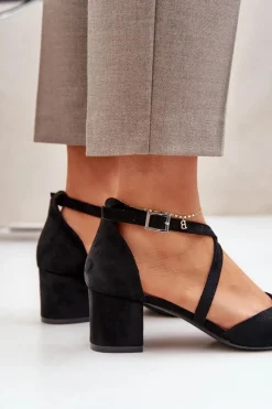 Online Buty Sergio Leone Czółenka Na Słupku Z Eko Zamszu Sergio Leone SK830 Czarne