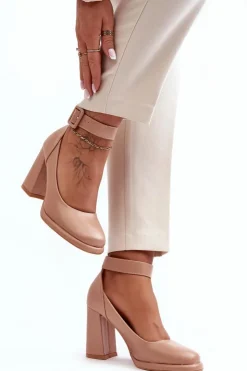 Best Boto Czółenka Na Słupku Z Klamrą Beżowe Idovana Beżowy