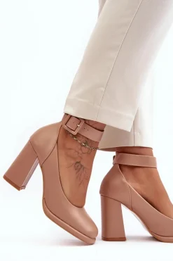 Best Boto Czółenka Na Słupku Z Klamrą Beżowe Idovana Beżowy