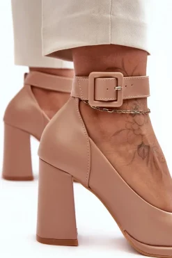 Best Boto Czółenka Na Słupku Z Klamrą Beżowe Idovana Beżowy