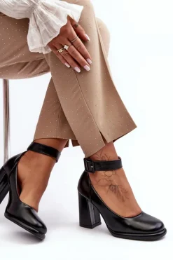 Damskie Boto Czółenka Na Słupku Z Klamrą Czarne Idovana