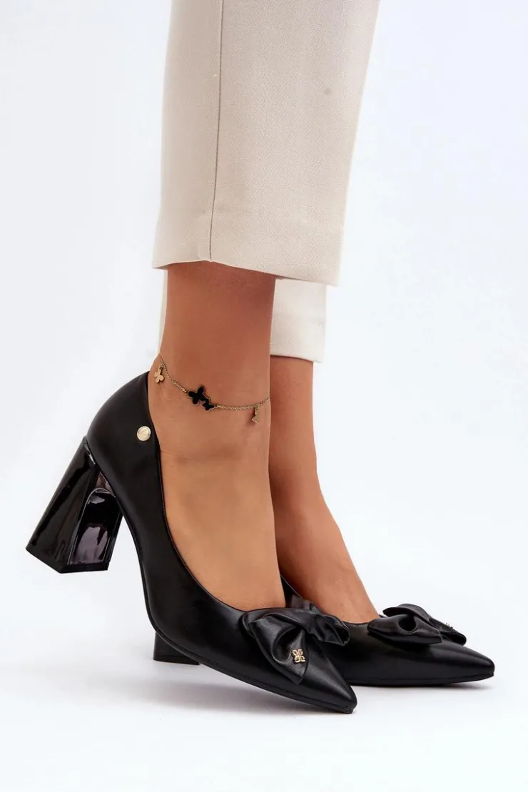 Buty damskie Vinceza Czółenka Na Słupku|Czółenka Klasyczne*Czółenka Na Słupku Z Kokardą Czarne Ariemessa Czarny