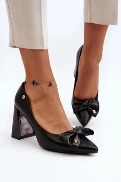 Buty damskie Vinceza Czółenka Na Słupku|Czółenka Klasyczne*Czółenka Na Słupku Z Kokardą Czarne Ariemessa Czarny