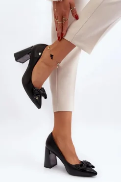 Buty damskie Vinceza Czółenka Na Słupku|Czółenka Klasyczne*Czółenka Na Słupku Z Kokardą Czarne Ariemessa Czarny