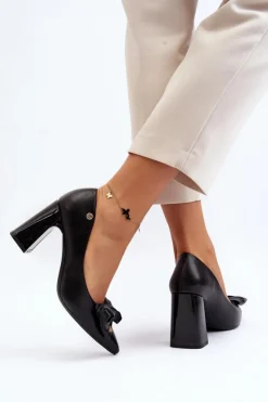 Buty damskie Vinceza Czółenka Na Słupku|Czółenka Klasyczne*Czółenka Na Słupku Z Kokardą Czarne Ariemessa Czarny