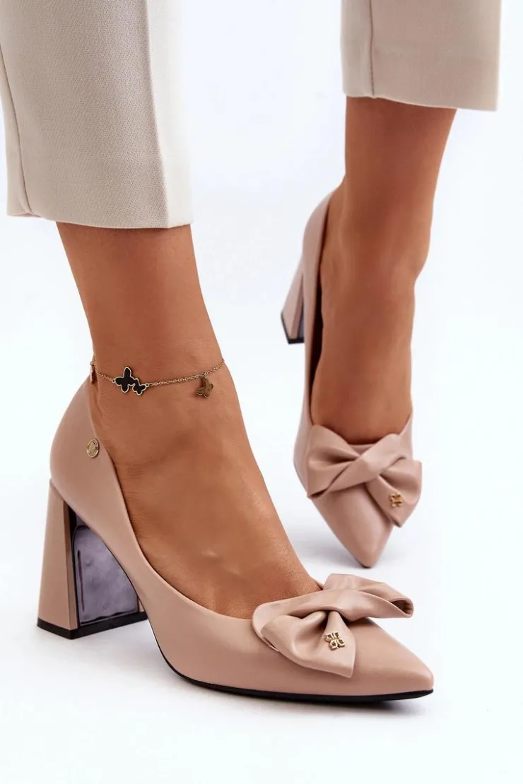 Damskie Buty damskie Vinceza Czółenka Na Słupku Z Kokardą Beżowe Ariemessa