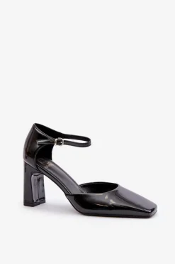 Outlet Boto Czółenka Na Słupku Z Lakierowanej Eko Skóry Czarne Emindria