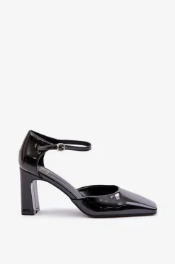 Outlet Boto Czółenka Na Słupku Z Lakierowanej Eko Skóry Czarne Emindria