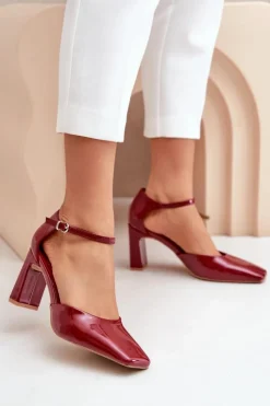 Clearance Boto Czółenka Na Słupku Z Lakierowanej Eko Skóry Bordowe Emindria