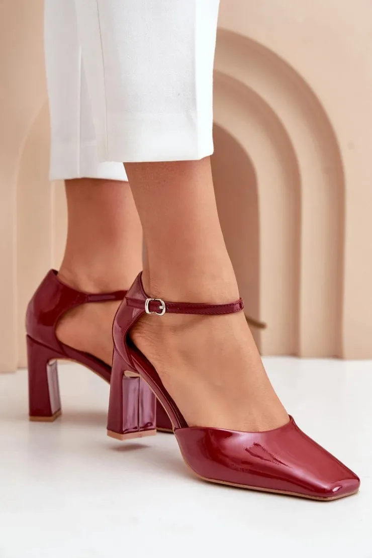 Clearance Boto Czółenka Na Słupku Z Lakierowanej Eko Skóry Bordowe Emindria