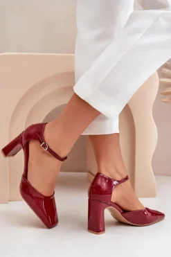 Clearance Boto Czółenka Na Słupku Z Lakierowanej Eko Skóry Bordowe Emindria