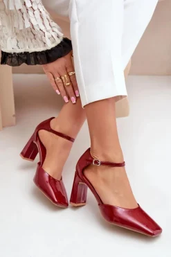 Clearance Boto Czółenka Na Słupku Z Lakierowanej Eko Skóry Bordowe Emindria