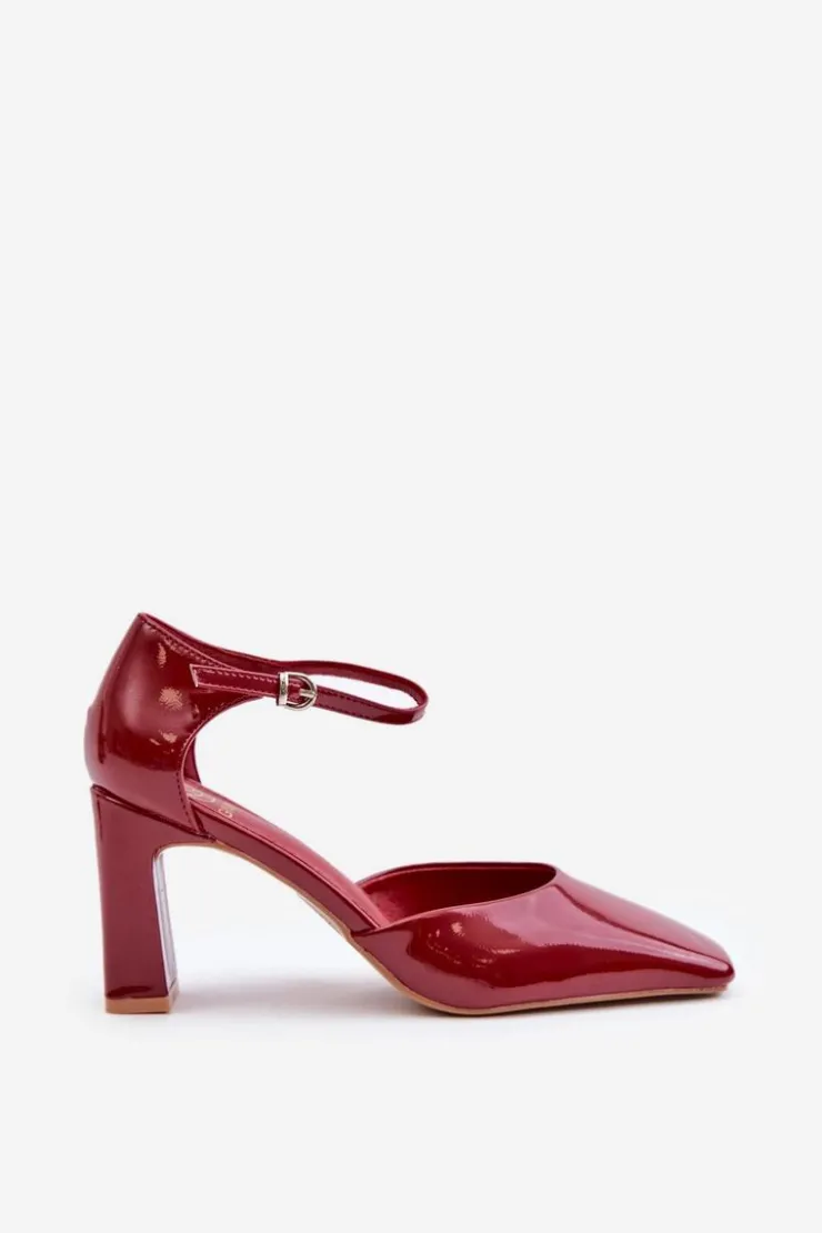 Clearance Boto Czółenka Na Słupku Z Lakierowanej Eko Skóry Bordowe Emindria