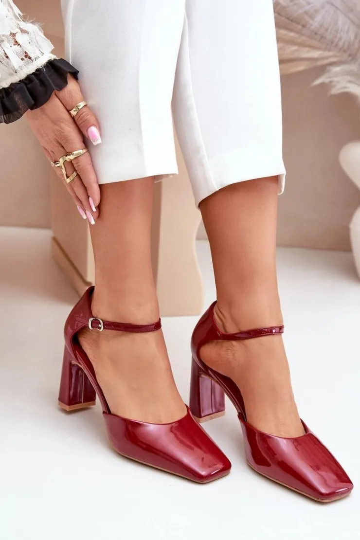 Clearance Boto Czółenka Na Słupku Z Lakierowanej Eko Skóry Bordowe Emindria