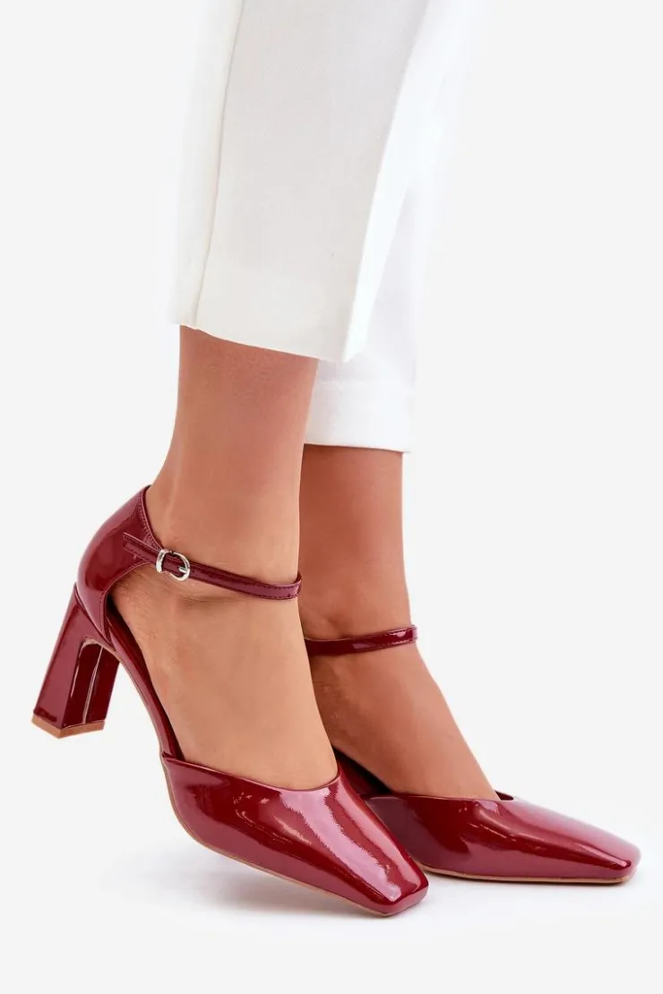 Clearance Boto Czółenka Na Słupku Z Lakierowanej Eko Skóry Bordowe Emindria