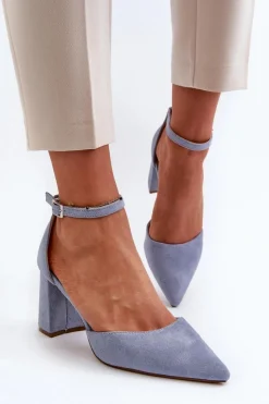 Damskie Boto Czółenka Na Słupku Z Noskami W Szpic Eko Zamszowe Niebieskie Halene