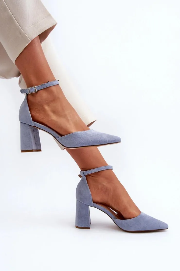 Damskie Boto Czółenka Na Słupku Z Noskami W Szpic Eko Zamszowe Niebieskie Halene