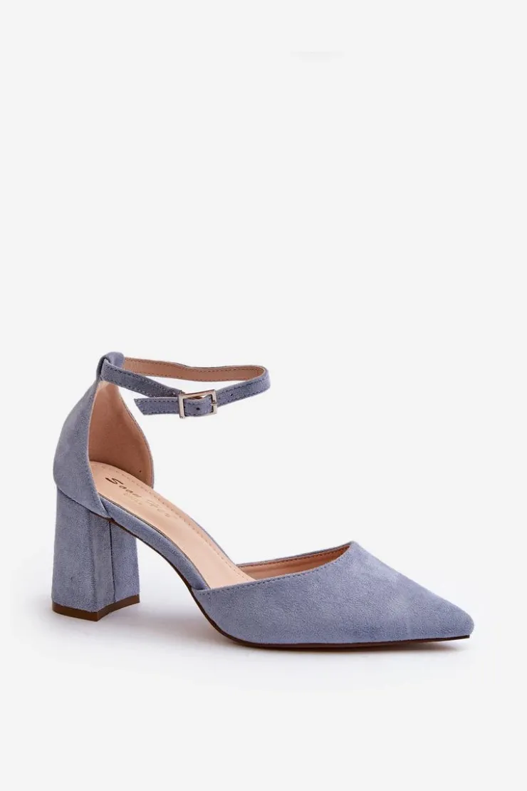 Damskie Boto Czółenka Na Słupku Z Noskami W Szpic Eko Zamszowe Niebieskie Halene