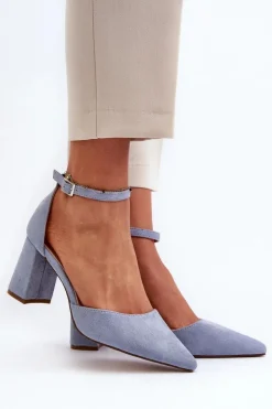 Damskie Boto Czółenka Na Słupku Z Noskami W Szpic Eko Zamszowe Niebieskie Halene